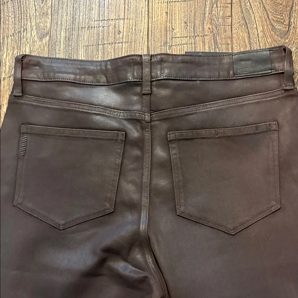 PAIGE Anessa Jeans 33 NWT Chicory Luxe Coated Ankle Flare Exposed Button Fly - Picture 8 of 13